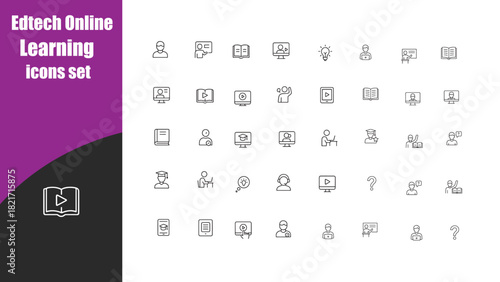 Edtech Online Learning icons set