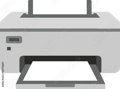 Simple flat design of a printer dispensing paper, illustrating office automation and technology in