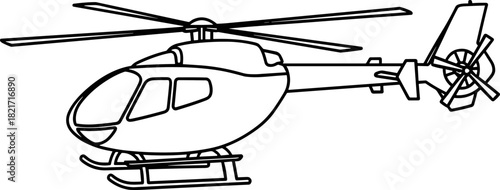 Sleek white helicopter graphic illustration on black backdrop with rotating blades and