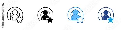 Top Influencer Multiple Style Icon Design Vector - person with a star symbol representing influencer status, recognition, and audience trust