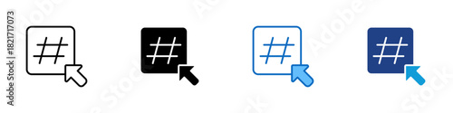 Hashtag Select Multiple Style Icon Design Vector - grid with a cursor and hashtags symbolizing social tagging, trends, and content categorization