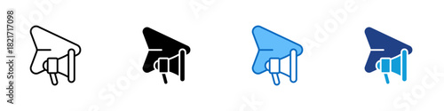 Promo Share Multiple Style Icon Design Vector - paper plane carrying a megaphone symbol representing promotional messages, marketing blasts, and outreach