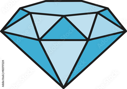 Stylized blue diamond illustration with geometric facets on black background