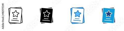 Star Documents Multiple Style Icon Design Vector - Stacked papers with a star symbol representing highlighted documents, featured files, or priority content