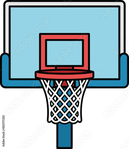 Stylized depiction of basketball backboard and hoop for sports-themed designs and illustrations