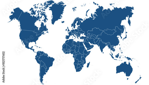 World map. Blue modern vector map. Silhouette map.