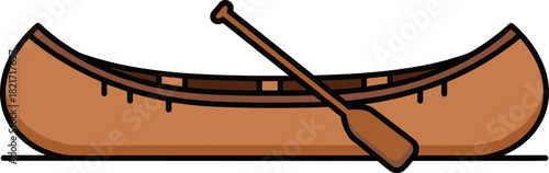 Stylized minimalistic brown canoe illustration on a black background for adventures