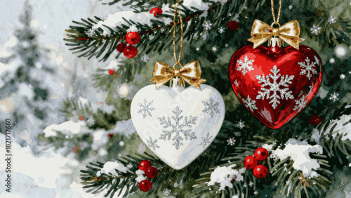 Holiday Painting Christmas Hearts isolated watercolor vector illustration svg