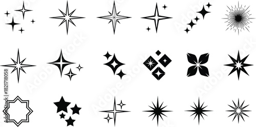 AdobCollection of hand drawn sparkle and starburst vector illustrations in black and whitee Illustrator Artwork