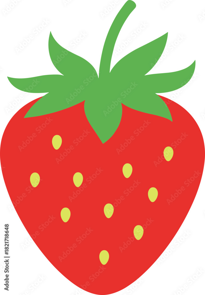 Fototapeta premium Vibrant strawberry illustration with cheerful green stem and delicate yellow seeds emblem