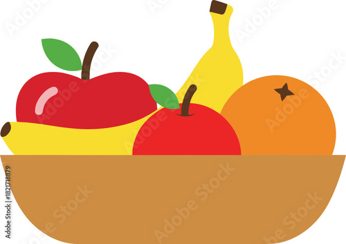 A colorful and simplistic vector graphic representing a bowl filled with fresh fruits