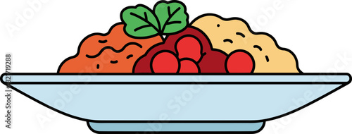 Appealing bowl of colorful pasta with sauce and garnish offers a delightful culinary scene