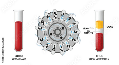 Blood Centrifugation Process Separating Blood Components like Plasma and Cells with Scientific Precision showing Before and After Results for Medical Research and Analysis in Lab Settings