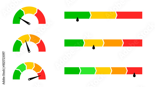 Scale icon with a circle and bar. Level rating gauge. Indicator for temperature, speed, and energy.
