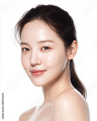 Beautiful young asian woman actress with healthy glowing skin, Natural makeup, Elegant woman, Radiant clear skin, White background