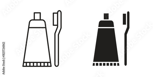 Toothbrush and toothpaste icon Isolated flat vector in outline collection on white background