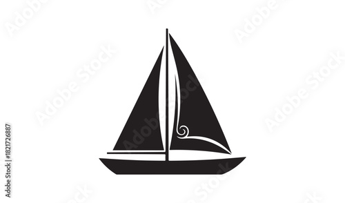 Simple black silhouette of a sailboat with white background