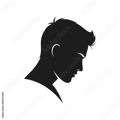 Minimalist Silhouette of a Young Man with Trendy Hairstyle Head Profile