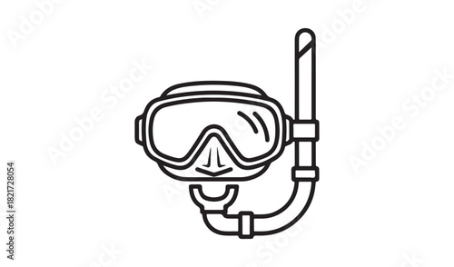 Simple line art icon of a snorkel mask and snorkel