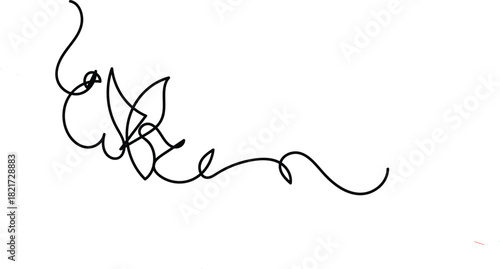 Outline single art butterfly hand drawn sketch element on white background.