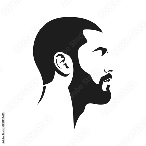 Minimalist Silhouette Beard Man Side Profile Black and White Illustration