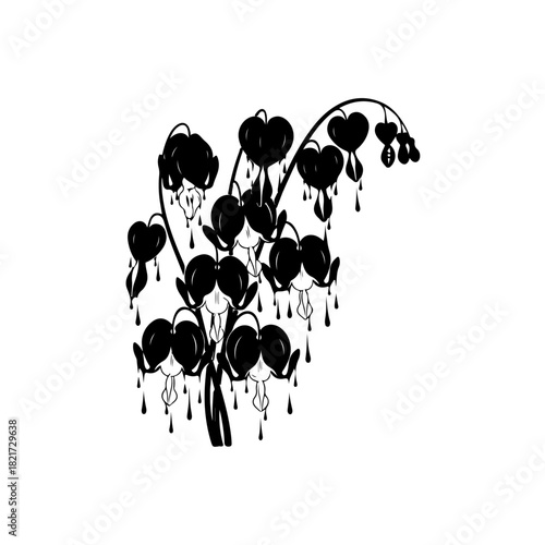 Bleeding heart flower silhouette with dripping effect