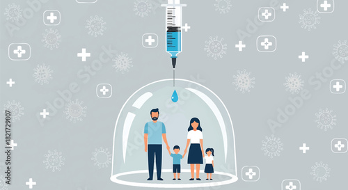 Vaccination and Family Health Immunization for Children and Adults Protection from Virus and Disease with Vaccine Dose Family Safety and Healthcare Illustration