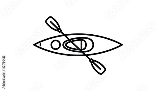 Simple hand drawn outline of a kayak with a paddle