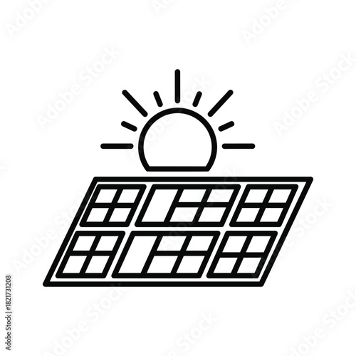 Simple line icon of solar panel absorbing sun energy isolated on