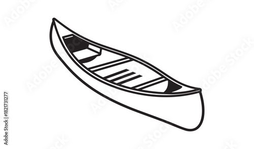 Simple hand drawn sketch of an empty canoe boat on a white background