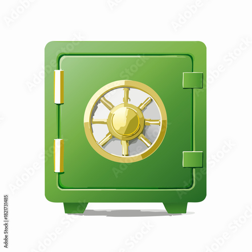 Green safe secures valuables with golden dial in secure location, representing financial security and protection of assets, creating sense of trust and reliability.