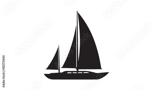 Black silhouette of a sailboat with two masts on a white background