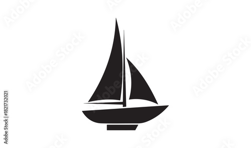 Simple black silhouette of a sailboat on a white background