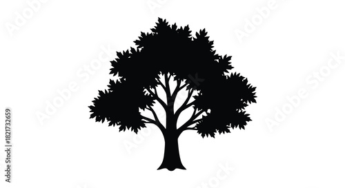 Detailed tree illustration with dense foliage in black silhouette