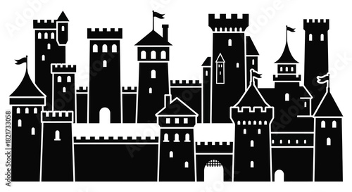 Majestic medieval castle fortress with towers and walls silhouette