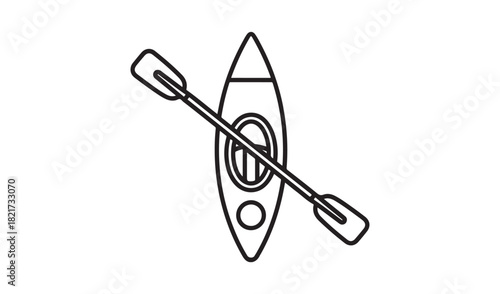 Simple line drawing of a kayak and paddle