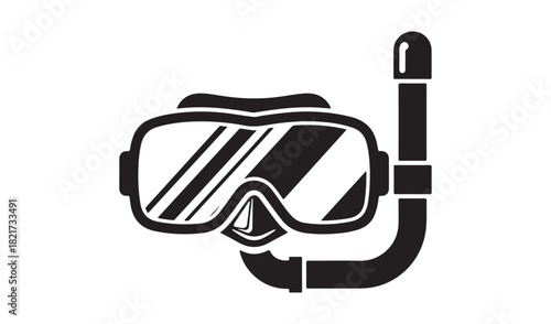Black and white icon of snorkel mask and tube for underwater exploration
