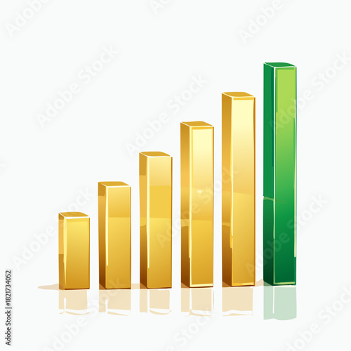 Golden bar graph showing increasing growth on white surface, representing positive financial trends and business success in a modern and clean style.