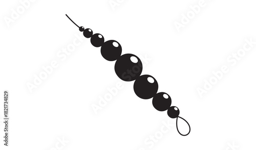 String of black beads with a loop at the end isolated on white
