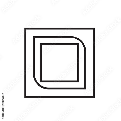 Abstract geometric design with nested squares and rounded corner.