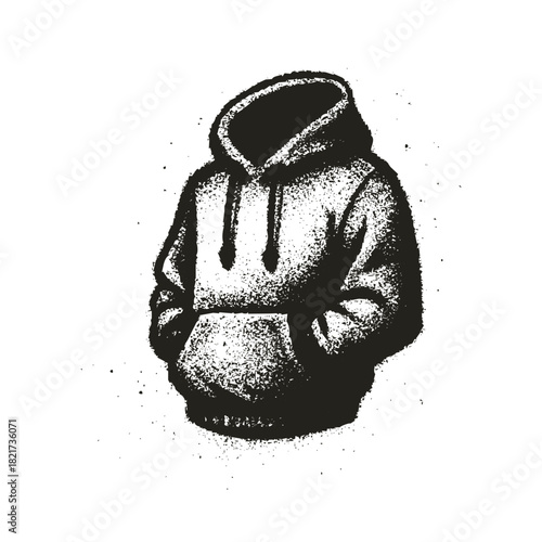 Isolated grey hoodie illustration with street art spray paint texture
