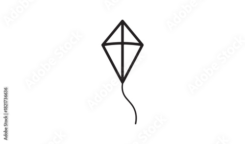 Simple black outline drawing of a diamond shaped kite flying