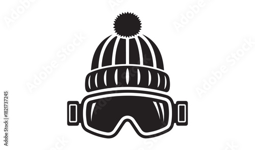 Winter ski goggles and beanie hat icon silhouette