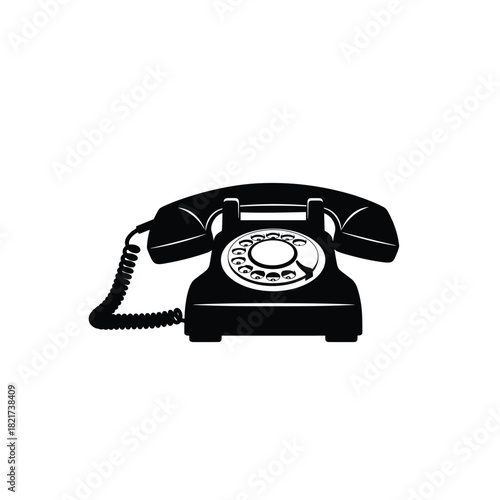 Classic black rotary dial telephone with curly cord