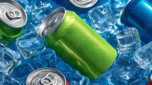 Wallpaper Mural A can of green soda is sitting in a blue container with ice. The other cans are red and blue Torontodigital.ca