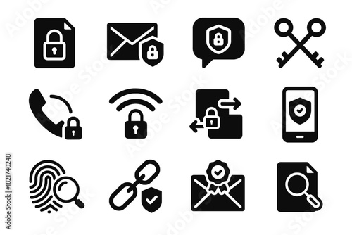 Icon encrypted communication message protection sender secure scanner authentication chat vector icons