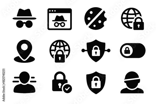 Masking blocker icon lock browser ip network privacy icons globe vector vpn