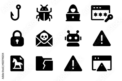 Bug fake data icon folder threat email vector ransomware cyber minimal laptop