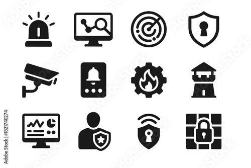 Network radar detector vector security dashboard icons defense cyber icon incident protection