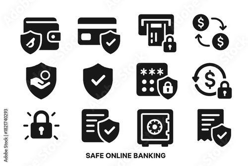 Banking secure safe encryption icon vector encrypted payment finance fraud icons wallet